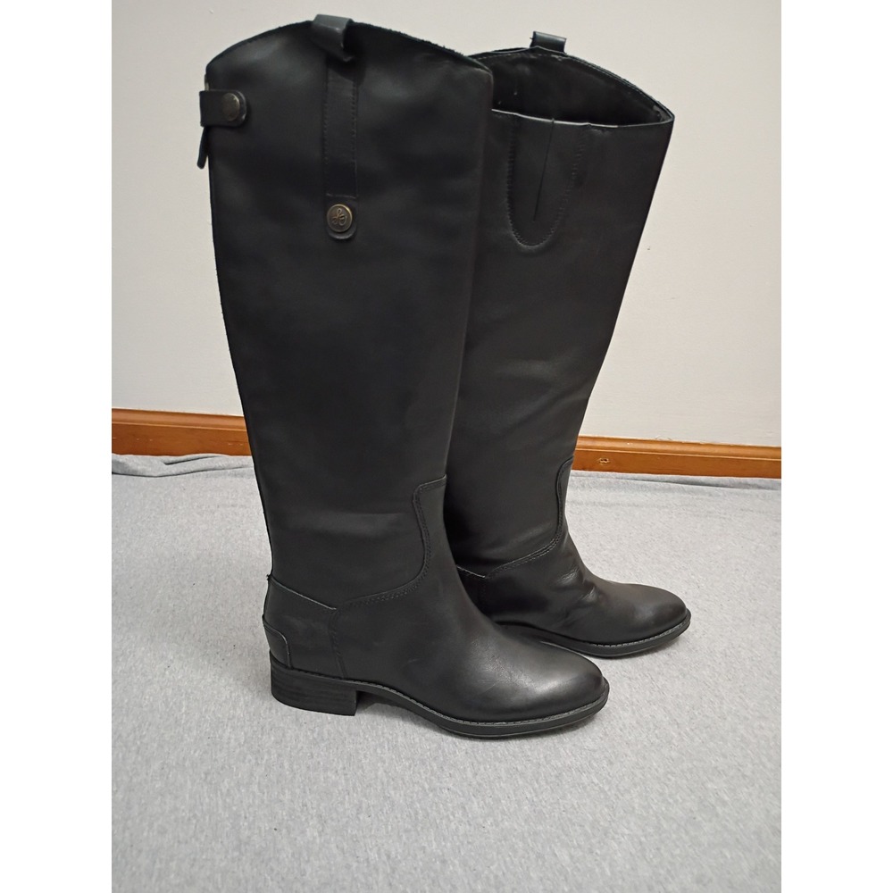 Sam Edelman Penny Black Leather Riding Boots Women 6M Back Zip Equestrian Tall
